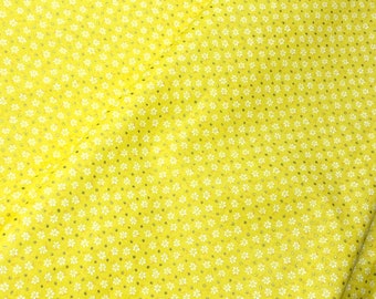 tela de margarita amarilla, tela de algodón, punto metálico, flor floral, amarillo brillante, se vende cortada a medida