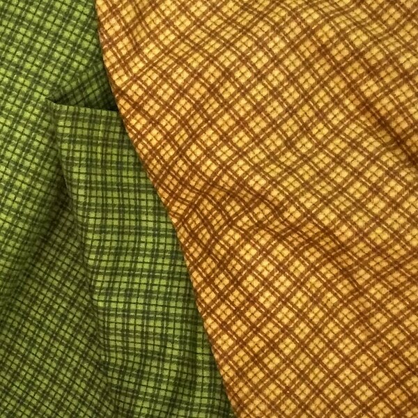 Maywood Woolies Flannel Classic, gold F18502-OO, Green F18502-G, Brown F18502-A, soft Cotton Flannel looks like wool, no itch, plaid