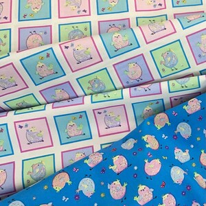 Tossed baby birds, Moonbeams and Rainbows fabric, baby chicks, blue green pink aqua, rainbows of colors, cotton, sold by yard, Henry Glass