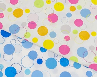 Cirkel stip roze blauw groen oranje groen, felle kleur cirkels, blauw witte cirkels, Polka Dot stof, katoenen laken, op maat gesneden