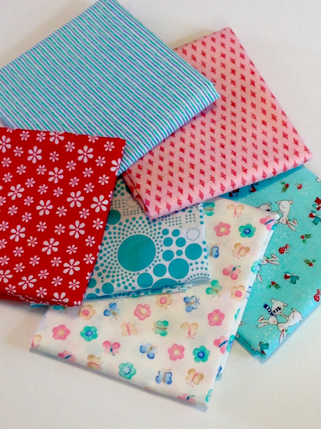 Fat Quarters or 1/2 Yard Fabric Bundle, 6 Different Girl Fabrics, Aqua ...