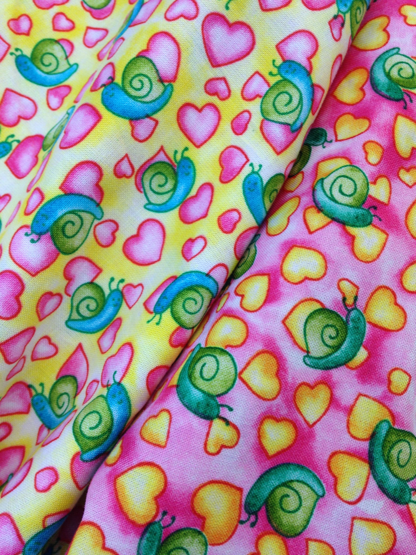 Snail Heart Fabric Valentine Pink Yellow Green Snails Baby Etsy