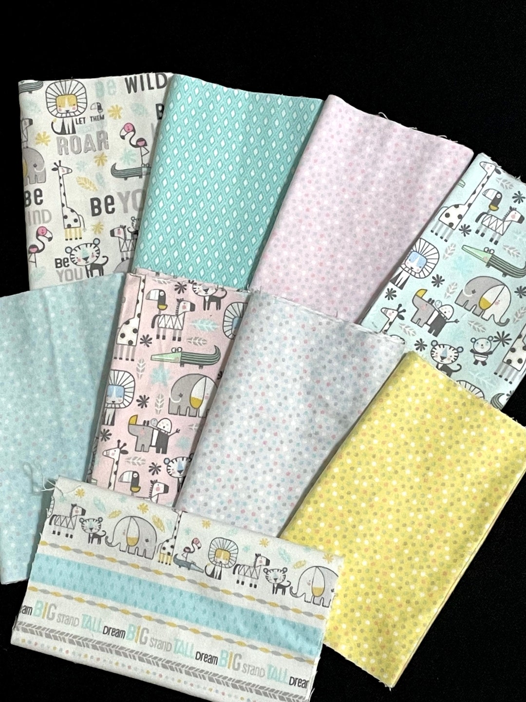 Snuggle in the Jungle Flannel 1/4 Yd Bundle, Elephant Zebra Giraffe