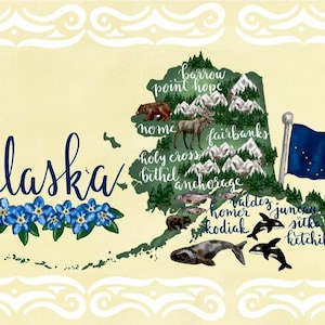Alaska Karte Illustration Minky Stoff Panel, Silky Minky Stoff Panel, 45 "x 60" Panel von EZ Fabrics Polyester, so weich, von Jetty Home