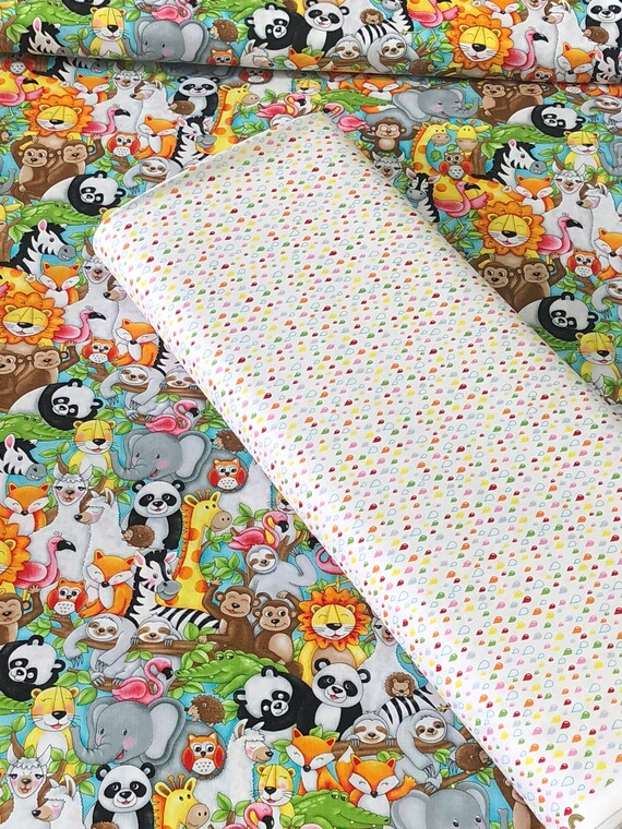 Cotton Fabric DIGITAL Noah/'s Ark Animals Elephant Giraffe Zebra Panda Fox BTY