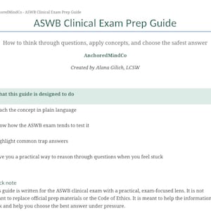 LCSW MSW Exam Prep Guide | ASWB Study Strategies | 31 Page Study Guide with Real Exam Topics (pdf)