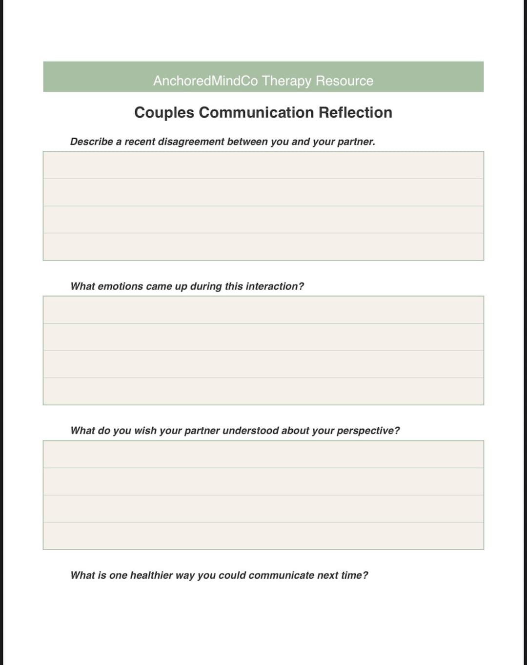 Couples Therapy Worksheets | Relationship Communication Printable ...