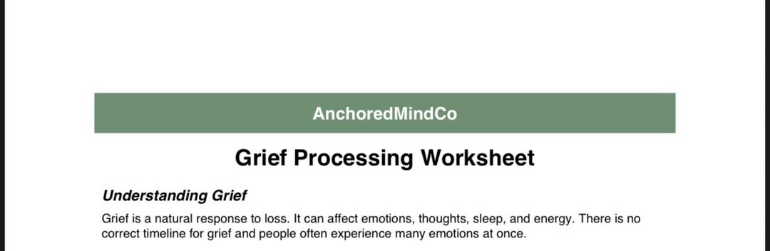 Grief Processing Worksheet | Coping With Loss Printable | Therapy Tool ...