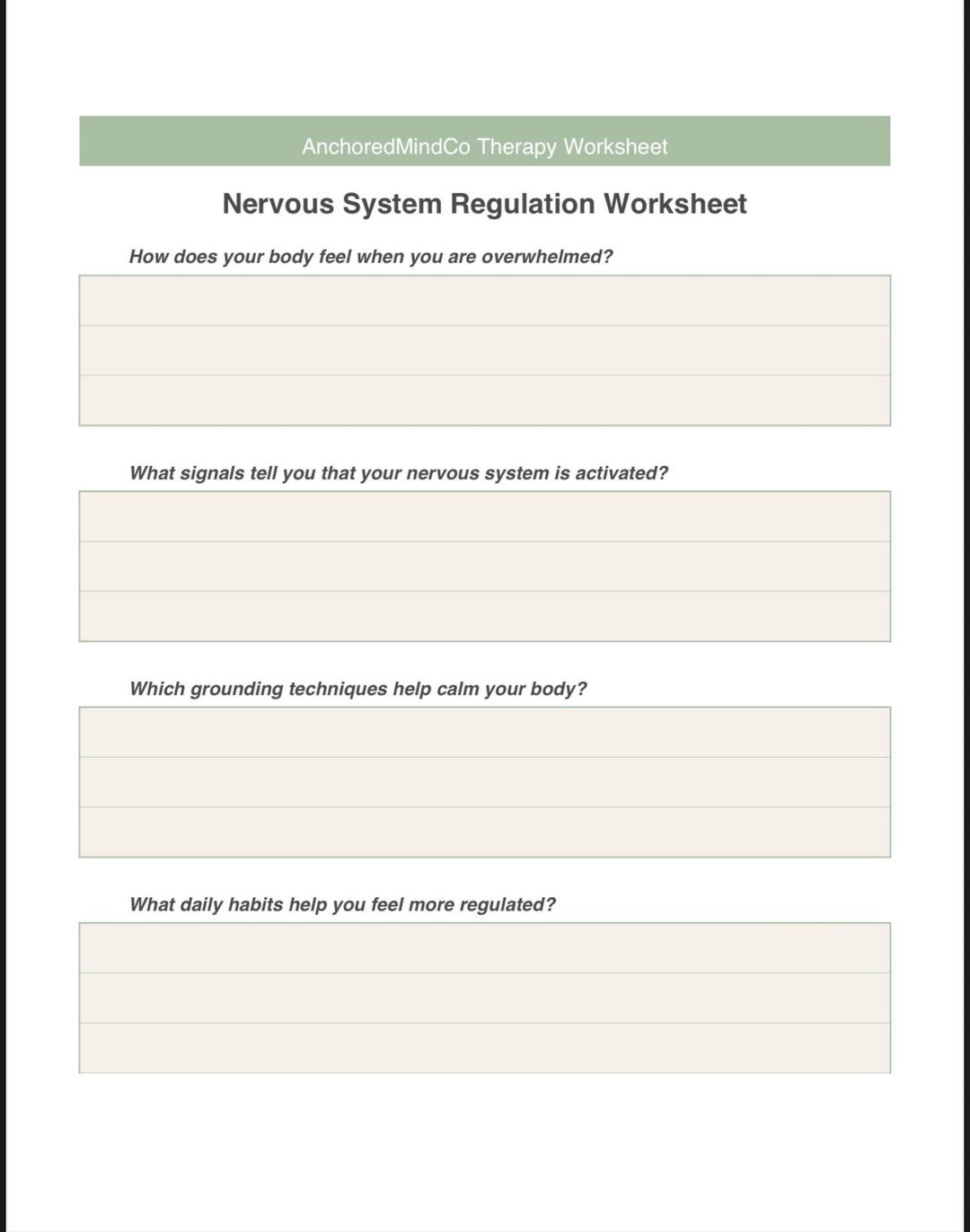 Nervous System Regulation Worksheet | Anxiety Coping Skills Printable ...