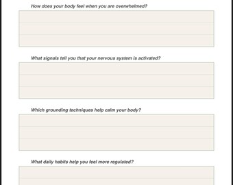 Nervous System Regulation Worksheet | Anxiety Coping Skills Printable | Grounding & Self Regulation Therapy Tool