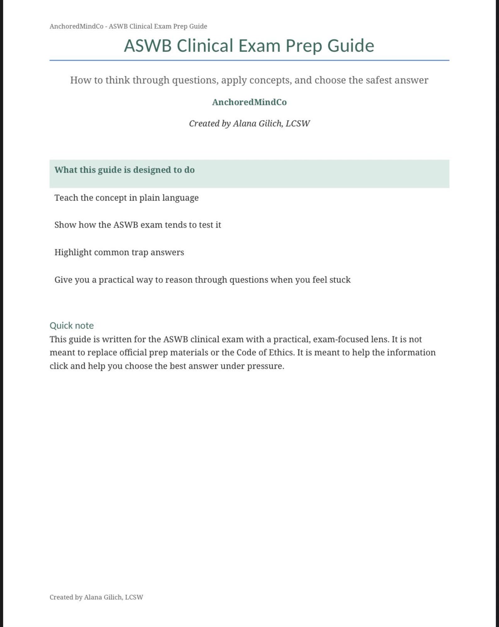 LCSW MSW Exam Prep Guide | ASWB Study Strategies | 31 Page Study Guide ...
