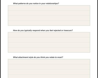 Attachment Style Worksheet | Relationship Reflection Printable | Therapy Tool
