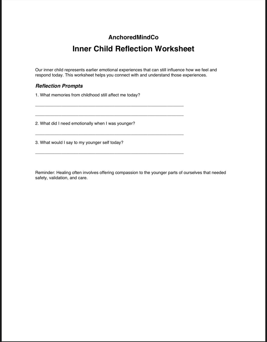 Inner Child Healing Worksheet | Trauma Reflection Printable Therapy ...