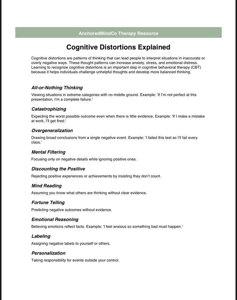 Cognitive Distortions Explained | CBT Thinking Errors Guide | Therapy ...