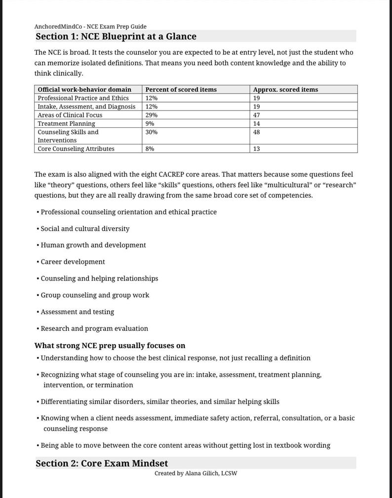 NCE Study Guide 2026 | National Counselor Exam Prep | 45+ Page One Stop ...