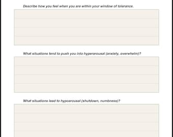Window of Tolerance Worksheet | Nervous System Regulation Printable | Trauma & Anxiety Therapy Tool