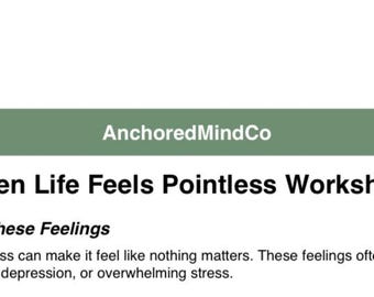 Wenn das Leben sich sinnlos anfühlt Arbeitsblatt | Depression Reflection | Psychische Gesundheit Printable | Therapie-Ressource