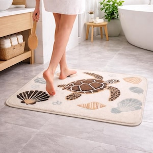 Seaside Schildkröte Flanell Badematte | Saugfähiger rutschfester Bodenteppich