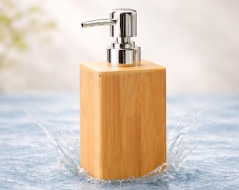 Dispensador de jabón de bambú con bomba de metal / Accesorio de baño rústico / Jabonera de madera natural