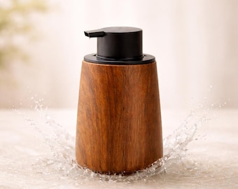 Sculptural Walnut Wood Grain Soap Dispenser – Refillable Pump Bottle for Japandi Bathroom Minimalist Kitchen