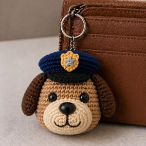 Ciondolo a forma di distintivo K9 Thin Blue Line, portachiavi a forma di cappello da cane poliziotto all'uncinetto, regalo per sostenitori delle forze dell'ordine