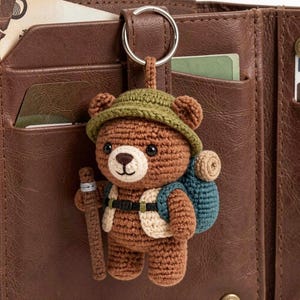 Brown Leather Backpack with Bear keychain Sporty Bear & Tennis Enthusiast Bag Charm - Etsy Israel main image 2