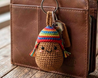 Gehaakte aardappelbedel, sleutelhanger Andespuddel, regenbooghoed vezelkunstaccessoire