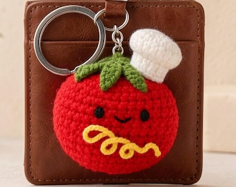 Chef spaghetti-bedel, amigurumi-cadeau Italiaans eten, grillige pasta-sleutelhanger, gastronomisch keukenaccessoire