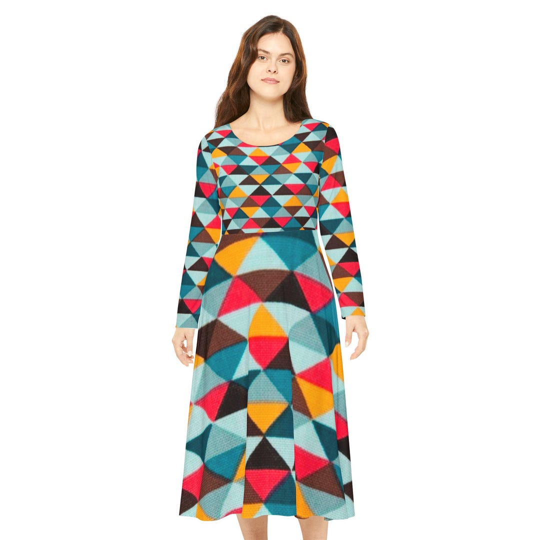 Colorful Geometric Triangle Pattern Dress | Long Sleeve Dress - Etsy