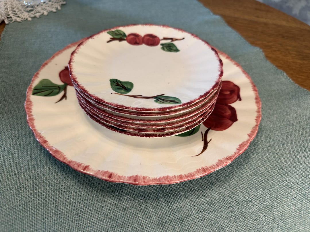 Vintage Blue Ridge Crab Apple Plates Set, Hand Painted Southern ...