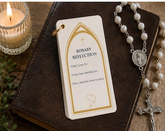 Set di carte del Rosario Cattolico con preghiere, misteri, credo e riflessioni.