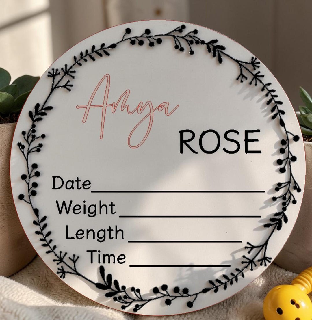 Birth Flower Name Sign SVG | Personalized Baby Stats Laser Cut File ...