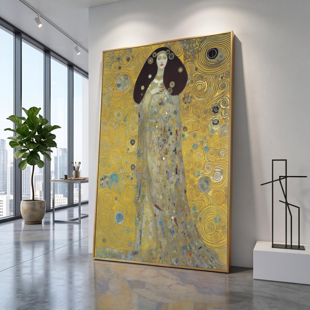 Gustav Klimt Inspired, Elegant Woman Portrait Canvas, Gold Art Deco ...