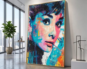 Lebendige Frau Pop Art Leinwand, bunte Frau Gesicht Wandkunst