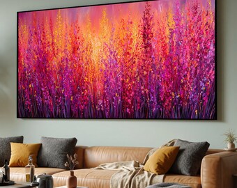 Vibrant Wildflower Canvas, Colorful Floral Wall Art, Pink and Orange Meadow, Abstract Garden Canvas, Bright Nature Decor, Ready to Hang
