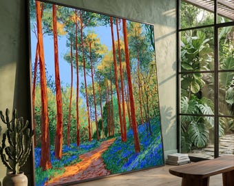 David Hockney Style Forest Path Canvas, Vibrant Woodland Wall Art, Contemporary Nature Scene, Colorful Tree Landscape, Home Decor Canvas