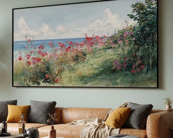 Childe Hassam Coastal Garden Canvas, Seaside Floral Landscape Wall Art, Impressionist Nature Scene, Vibrant Summer Flowers Canvas, Ready to