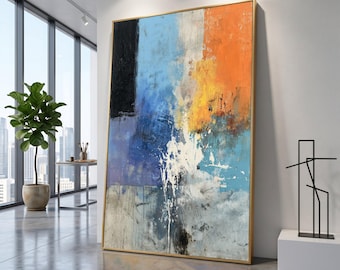 Modern Abstract Canvas Wall Art with Blue Orange Contrast