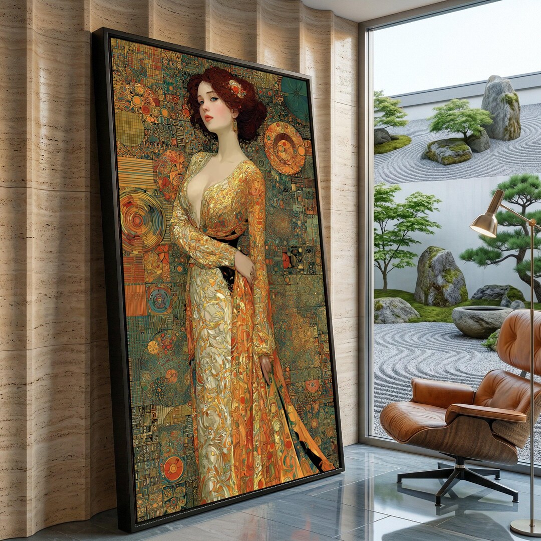 Gustav Klimt Inspired, Elegant Woman in Ornate Gold Dress Canvas ...