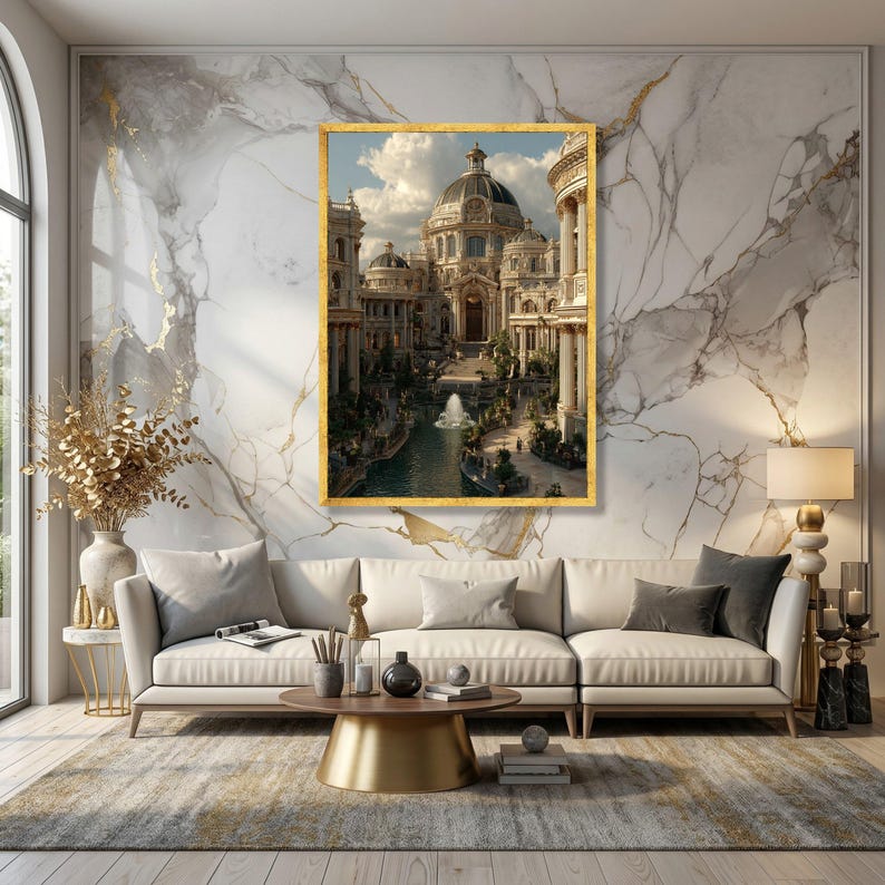 Majestic Baroque Architecture, Grand Historic Palace Canvas, Ornate Dome Wall Art, Luxurious European Building, Fountain Garden Canvas image 2