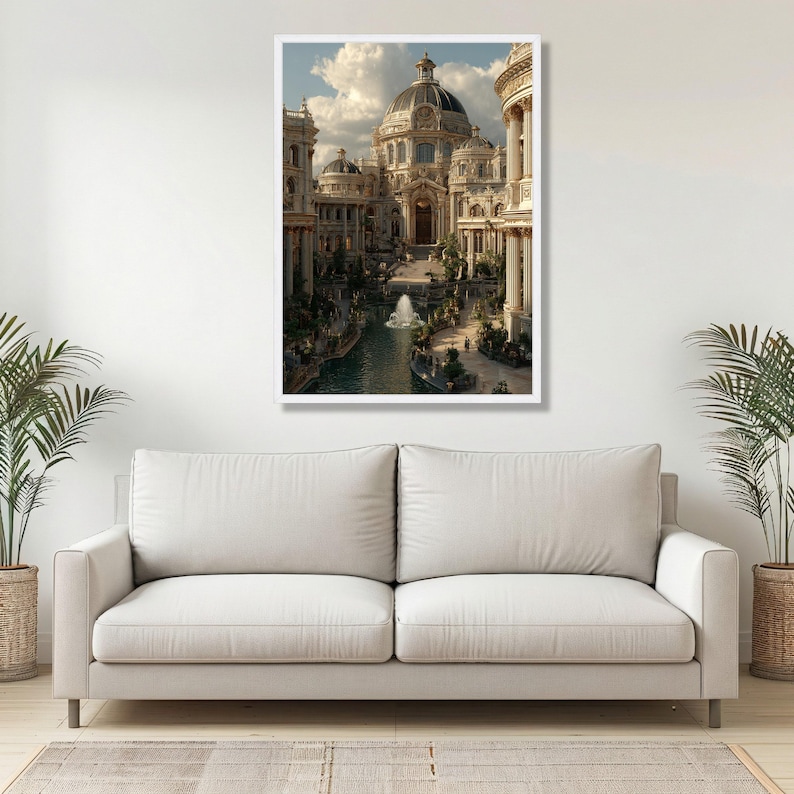 Majestic Baroque Architecture, Grand Historic Palace Canvas, Ornate Dome Wall Art, Luxurious European Building, Fountain Garden Canvas image 4