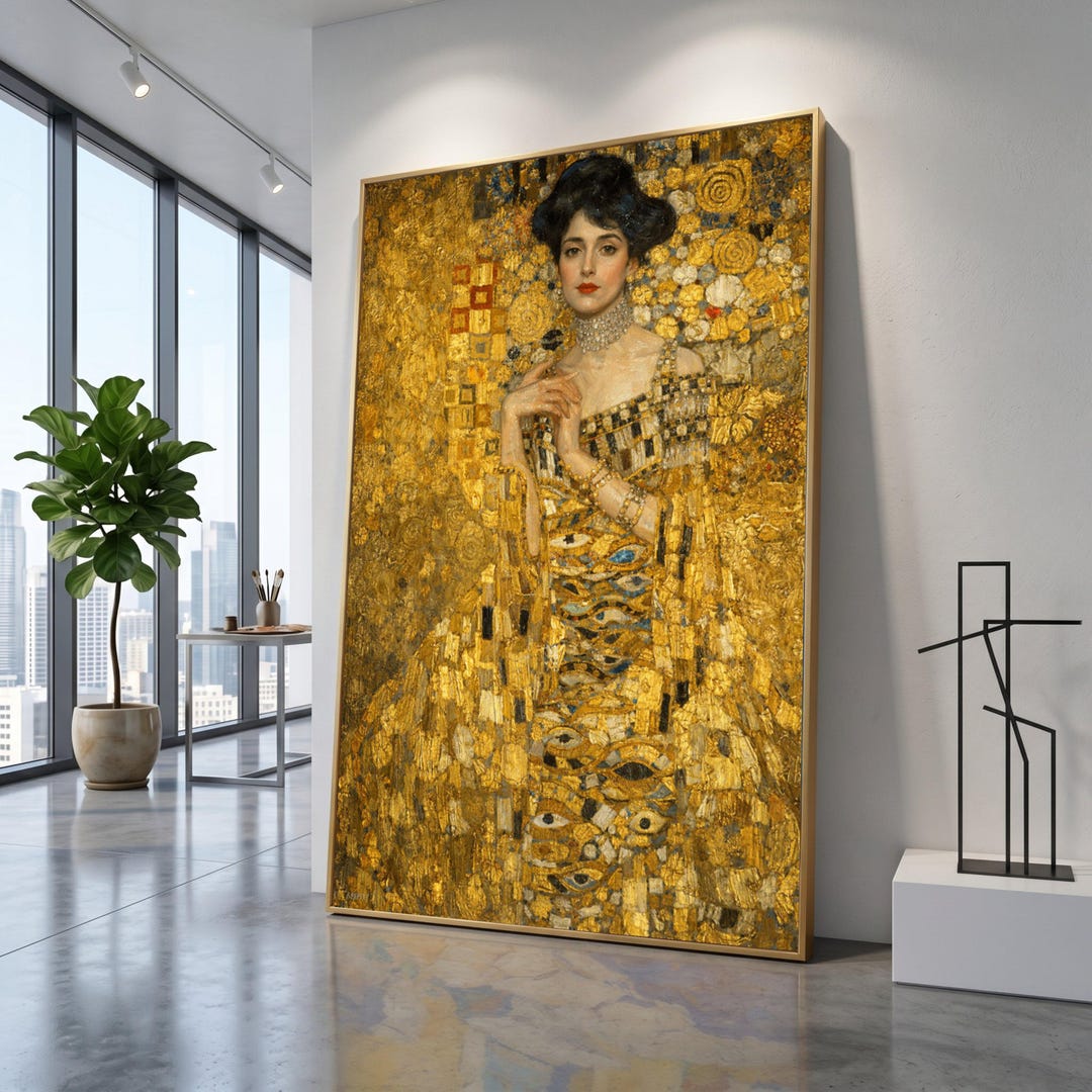 Gustav Klimt Inspired Wall Art, Elegant Woman in Gold Dress Canvas ...