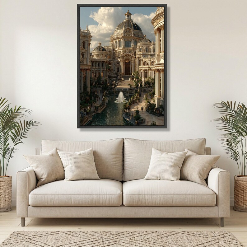 Majestic Baroque Architecture, Grand Historic Palace Canvas, Ornate Dome Wall Art, Luxurious European Building, Fountain Garden Canvas image 3