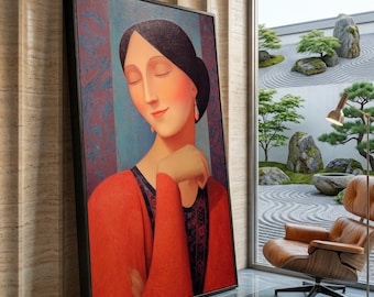 Itzchak Tarkay , Elegant Woman with Closed Eyes Canvas, Modern Portrait Wall Art, Serene Female Face Canvas, Contemporary