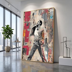 Freddie Mercury Rocklegend Canvastavla, Vintage musikkollageposter