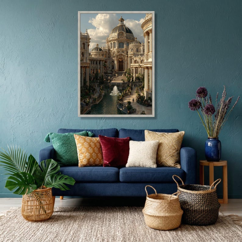 Majestic Baroque Architecture, Grand Historic Palace Canvas, Ornate Dome Wall Art, Luxurious European Building, Fountain Garden Canvas image 5