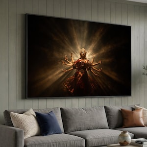 Cuadro de la diosa hindú Durga para pared, decoración del hogar inspirada en la mitología y la cultura espiritual de la India, lienzo de arte religioso para pared.