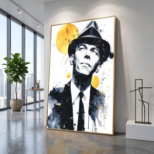 Vintage Gentleman Portrait Canvas, Watercolor Man in Hat, Retro Wall Art, Frank Sinatra