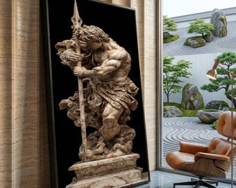 Classical Marble Warrior Statue Canvas, Dramatic Mythological Figure Wall Art, Baroque Sculpture Canvas Decoration, Vintage Home Art Print
