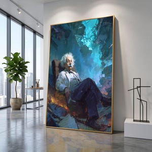 Abstract Albert Einstein Portrait Canvas, Science Legend Wall Art, Modern Intellectual Decor